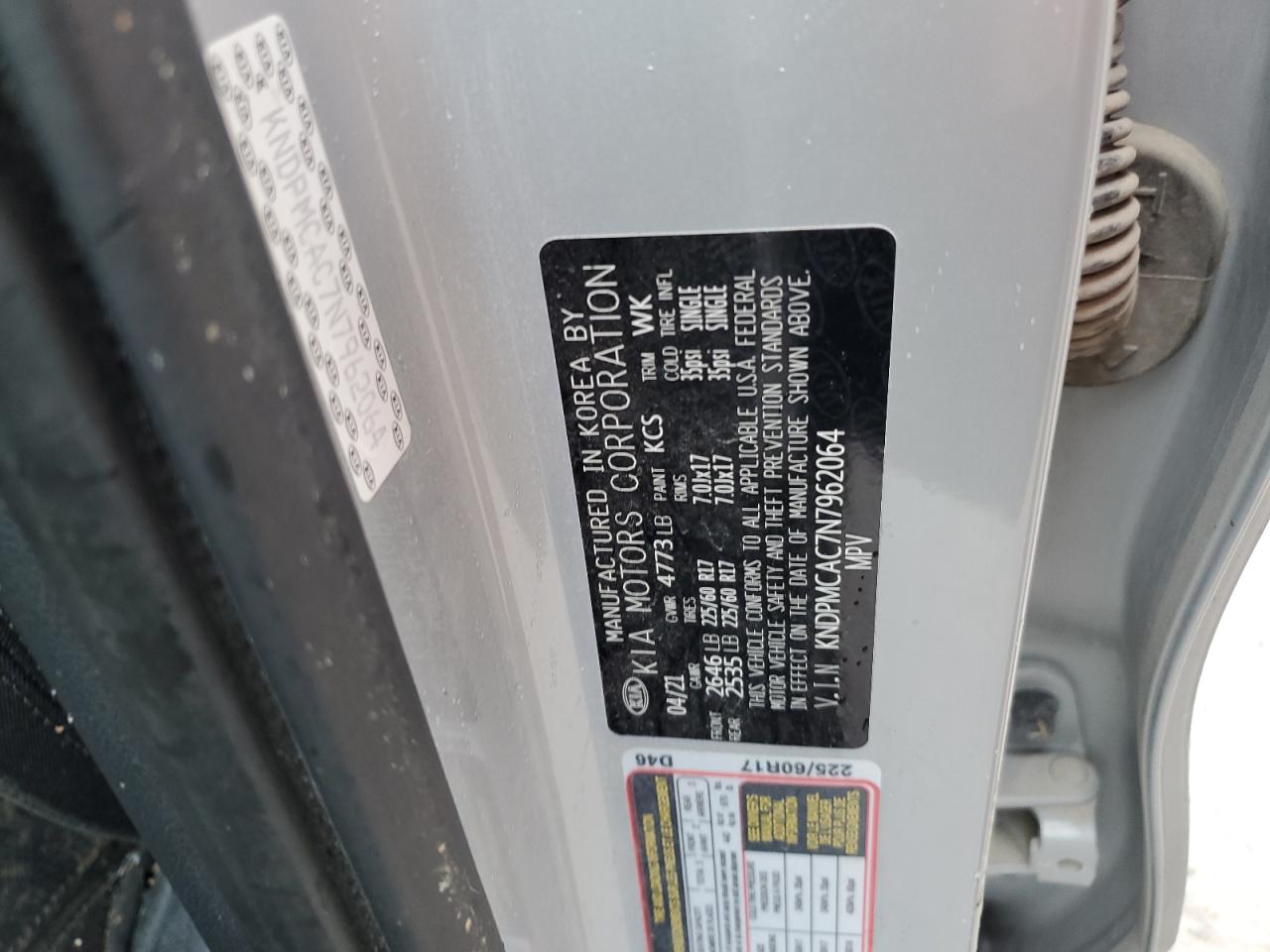 2022 KIA SPORTAGE LX VIN:KNDPMCAC7N7962064