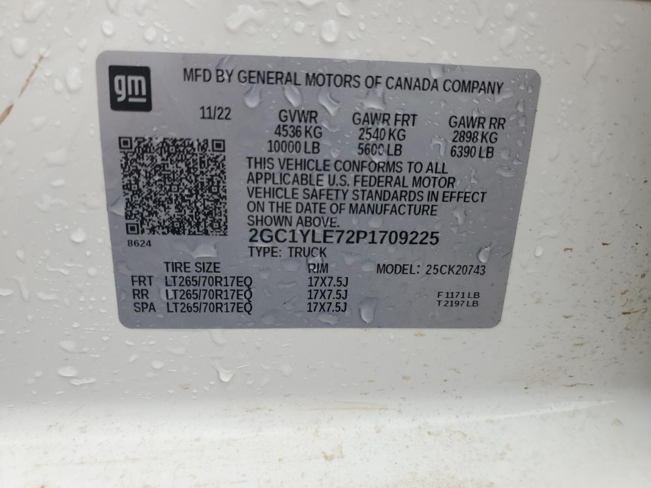 2023 CHEVROLET SILVERADO K2500 HEAVY DUTY VIN:2GC1YLE72P1709225