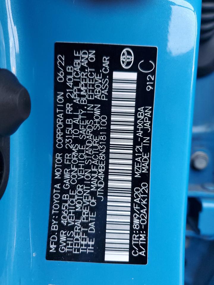 2022 TOYOTA COROLLA SE VIN:JTND4MBE8N3181100