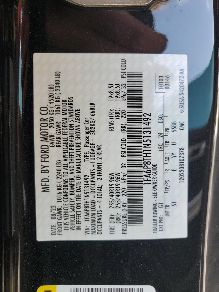 2022 FORD MUSTANG VIN:1FA6P8TH1N5131492