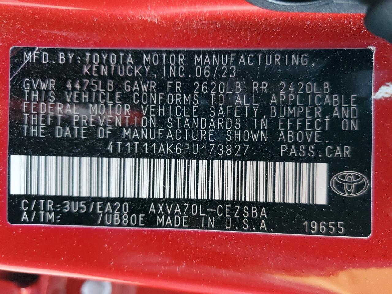 2023 TOYOTA CAMRY SE NIGHT SHADE VIN:4T1T11AK6PU173827