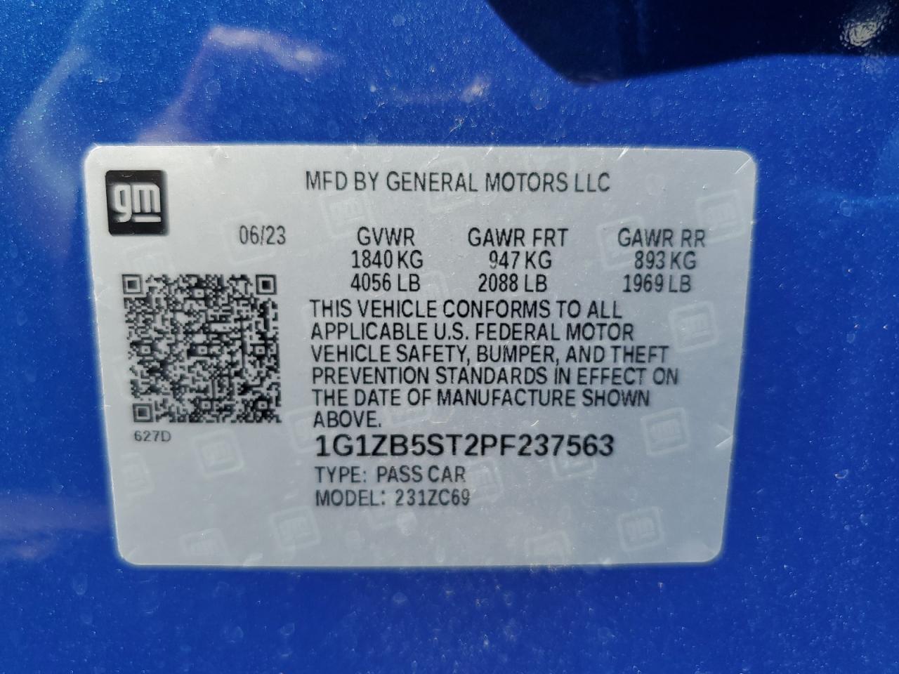 2023 CHEVROLET MALIBU LS VIN:1G1ZB5ST2PF237563