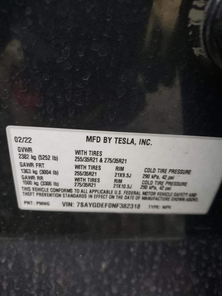 2022 TESLA MODEL Y VIN:7SAYGDEF0NF382318