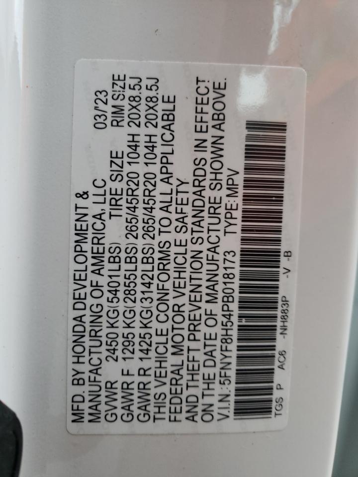 2023 HONDA PASSPORT EXL VIN:5FNYF8H54PB018173