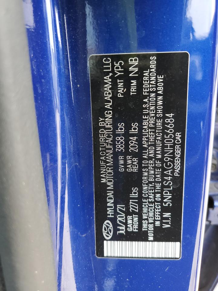 2022 HYUNDAI ELANTRA SEL VIN:5NPLS4AG9NH056684