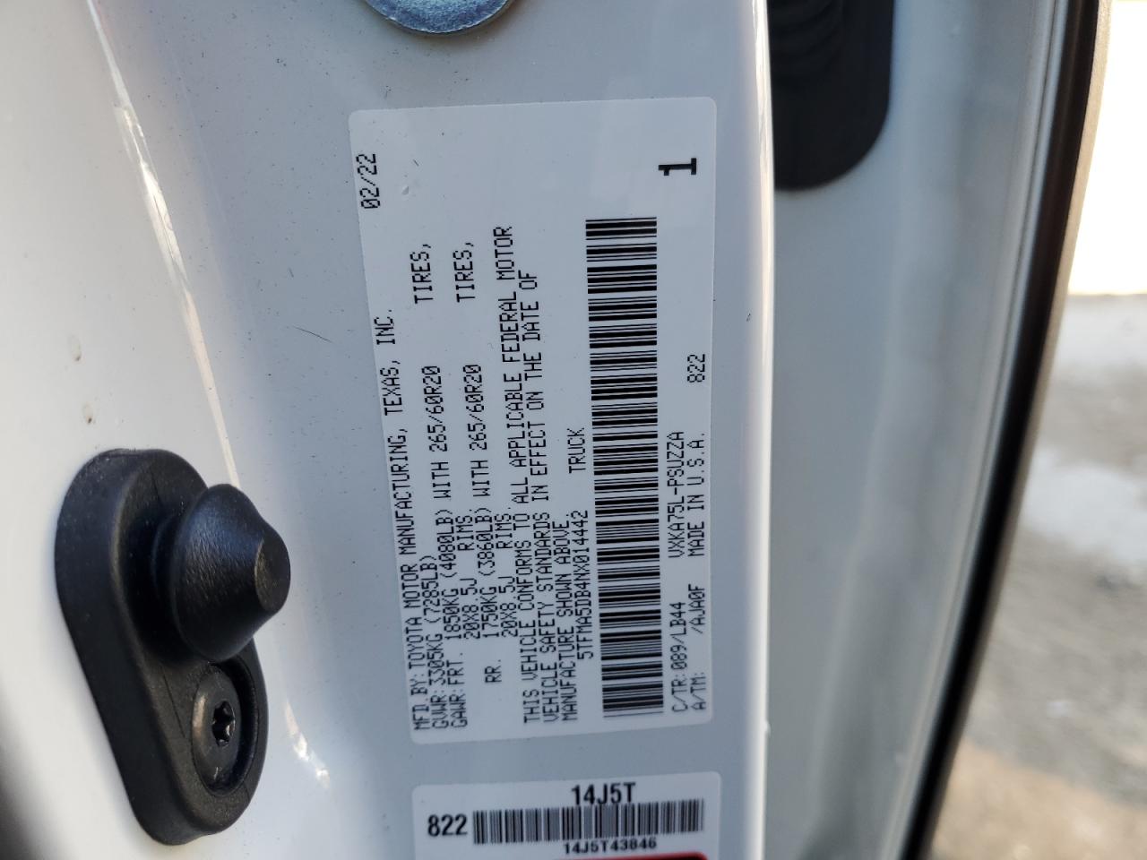 2022 TOYOTA TUNDRA CREWMAX PLATINUM VIN:5TFMA5DB4NX014442