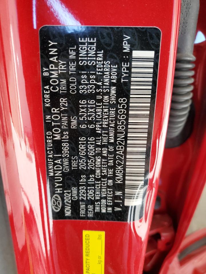 2022 HYUNDAI KONA SEL VIN:KM8K22AB2NU856958
