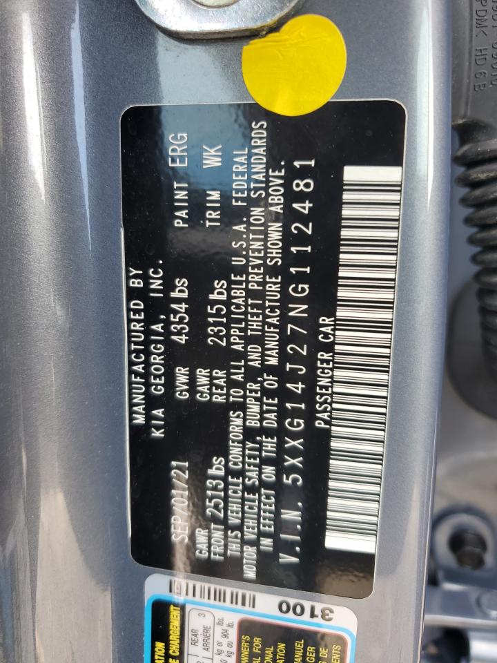 2022 KIA K5 LXS VIN:5XXG14J27NG112481