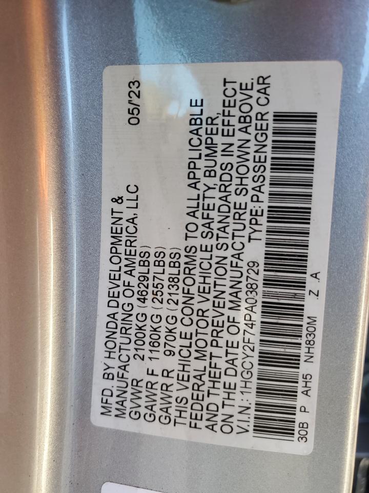 2023 HONDA ACCORD HYBRID SPORT-L VIN:1HGCY2F74PA038729