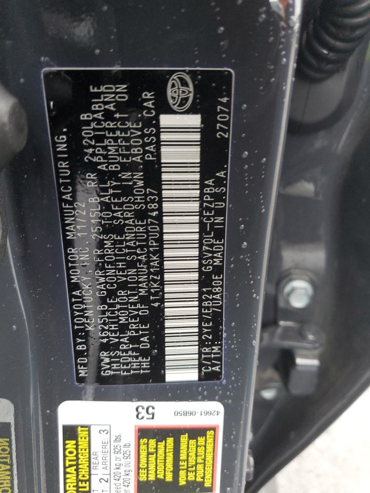 2023 TOYOTA CAMRY TRD VIN:4T1KZ1AK1PU074837