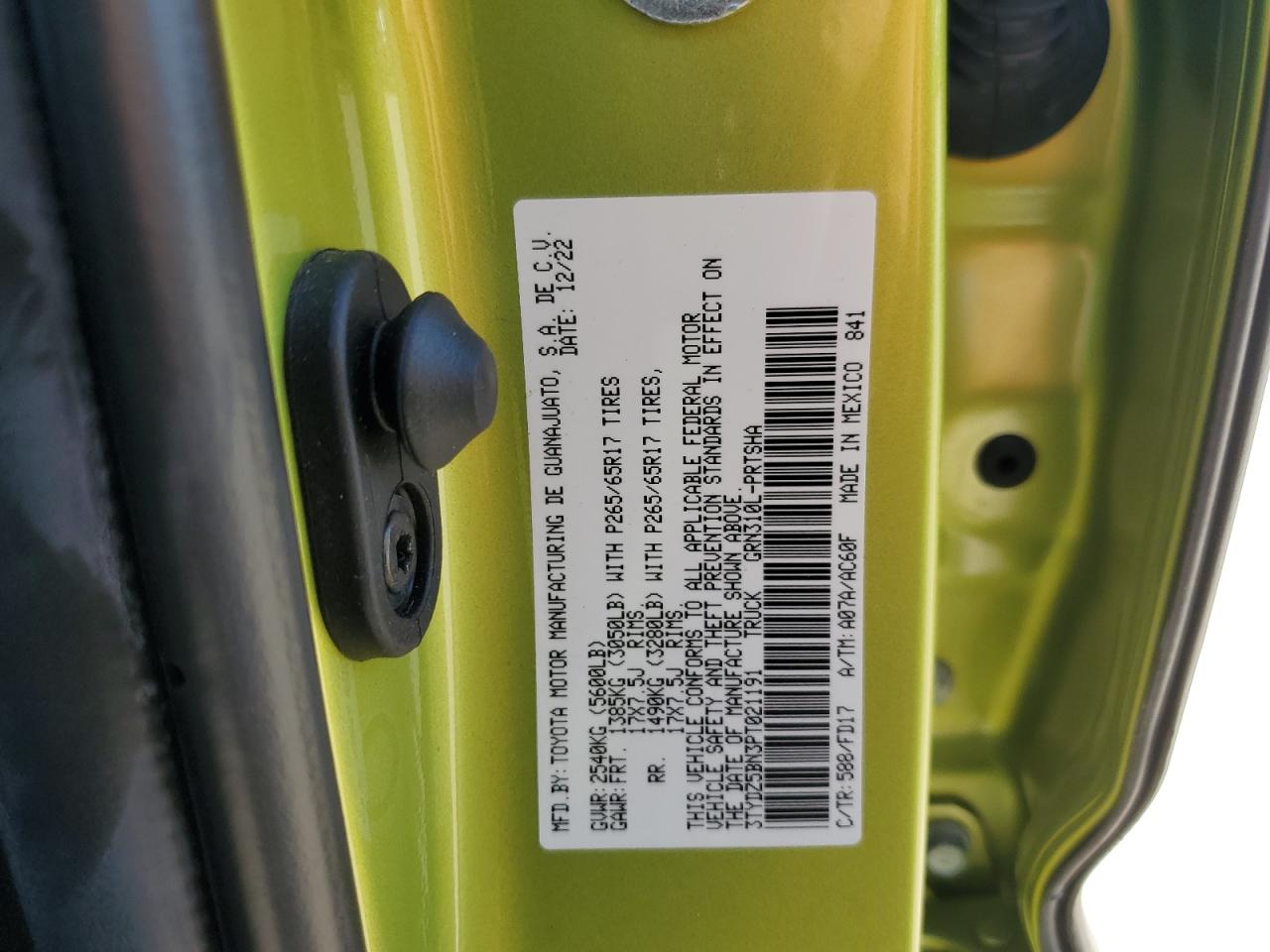 2023 TOYOTA TACOMA DOUBLE CAB VIN:3TYDZ5BN3PT021191