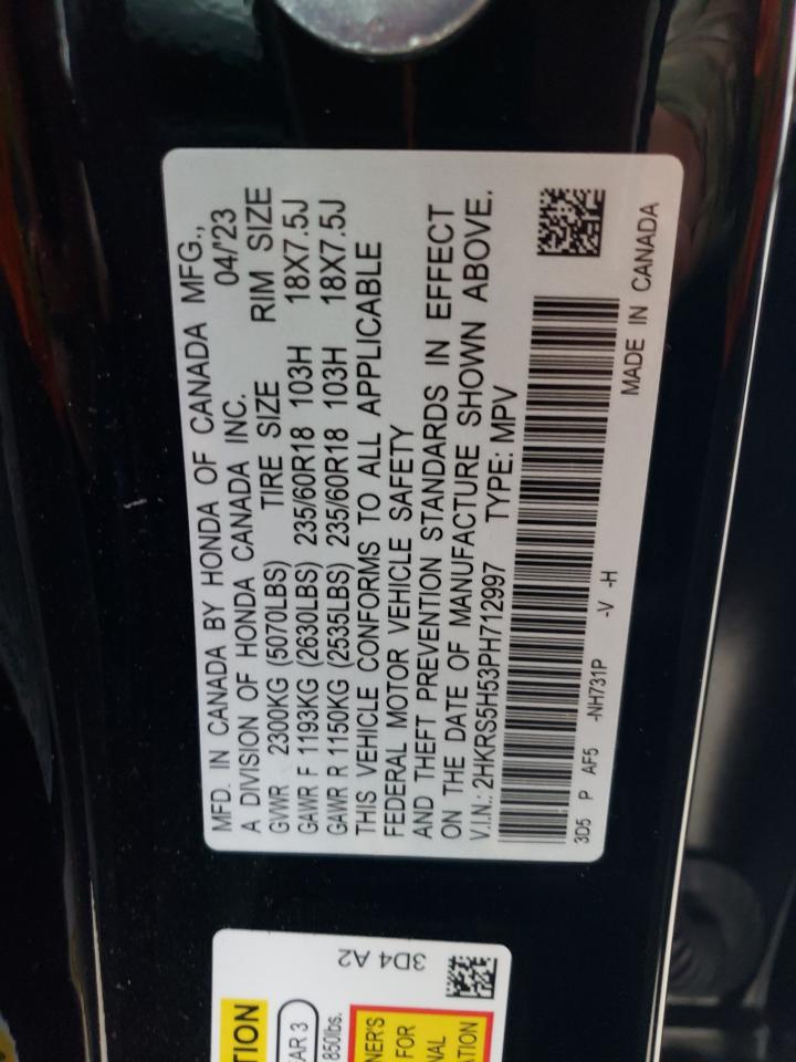 2023 HONDA CR-V SPORT VIN:2HKRS5H53PH712997