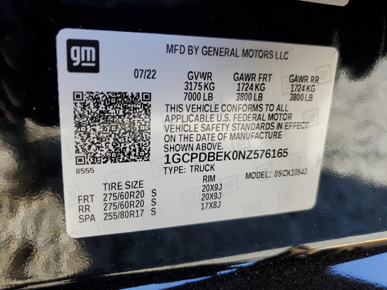 2022 CHEVROLET SILVERADO K1500 CUSTOM VIN:1GCPDBEK0NZ576165