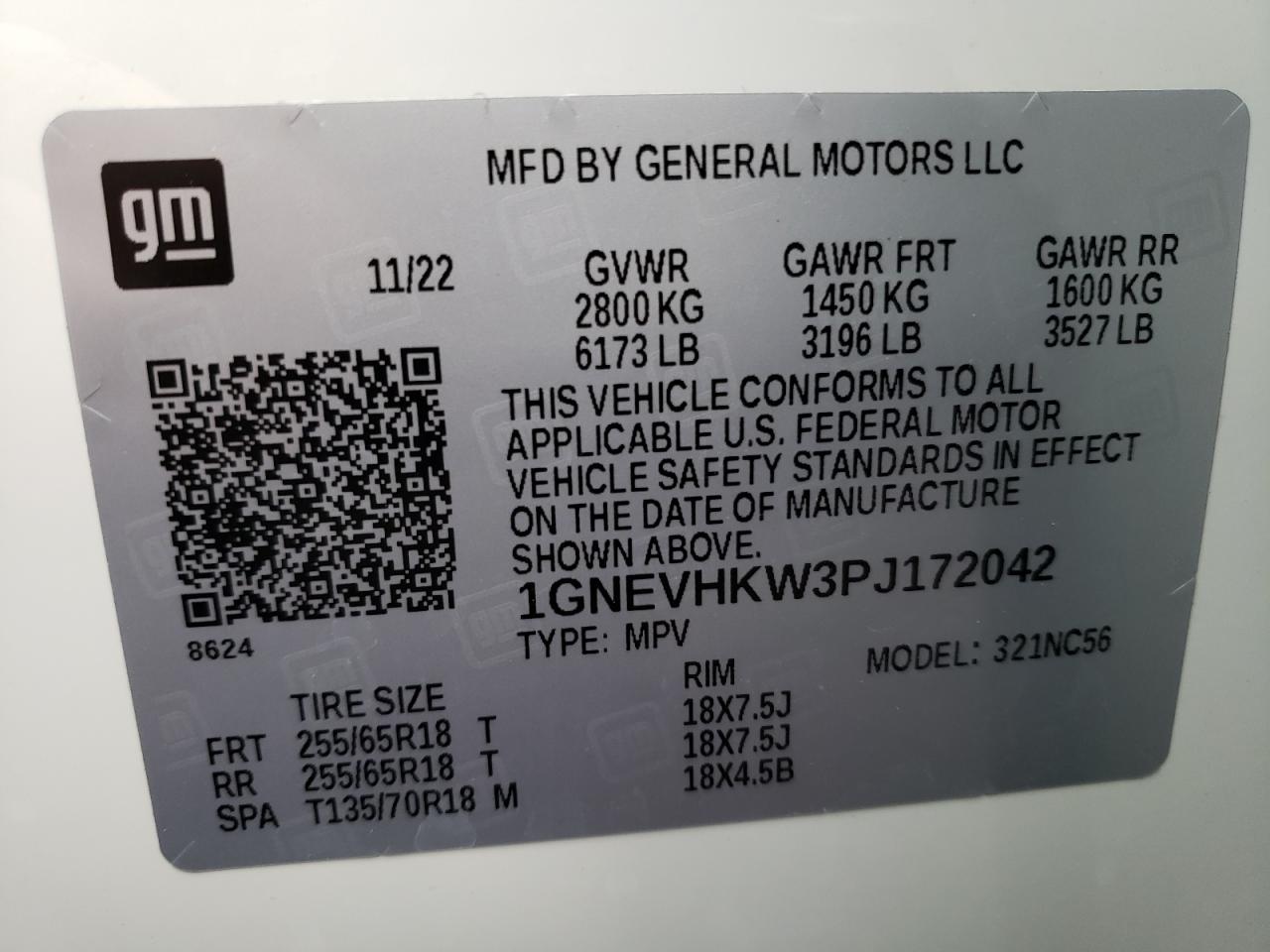 2023 CHEVROLET TRAVERSE LT VIN:1GNEVHKW3PJ172042