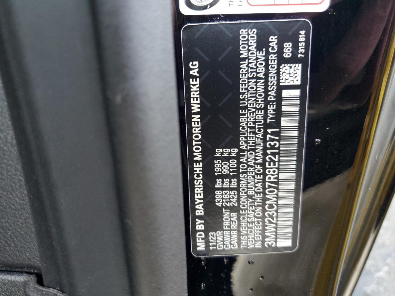 2024 BMW 230I VIN:3MW23CM07R8E21371