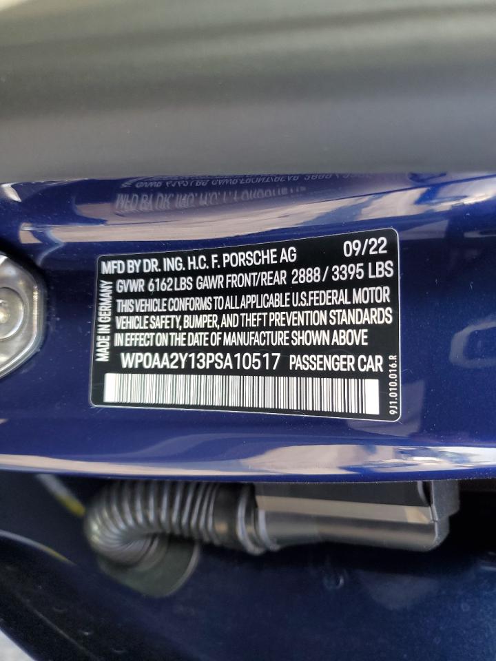 2023 PORSCHE TAYCAN VIN:WP0AA2Y13PSA10517