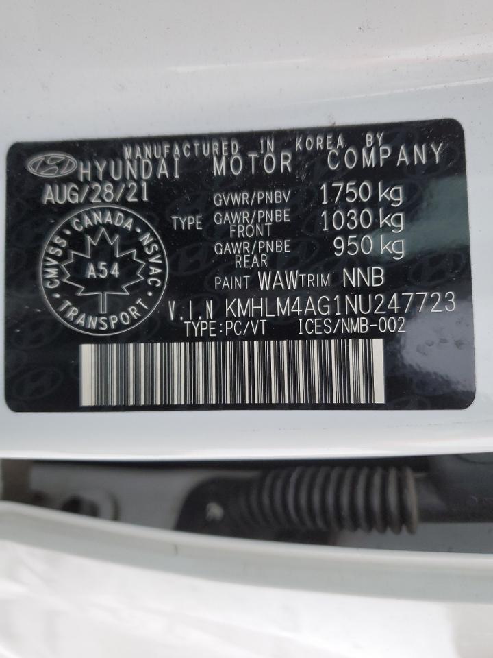 2022 HYUNDAI ELANTRA SEL VIN:KMHLM4AG1NU247723
