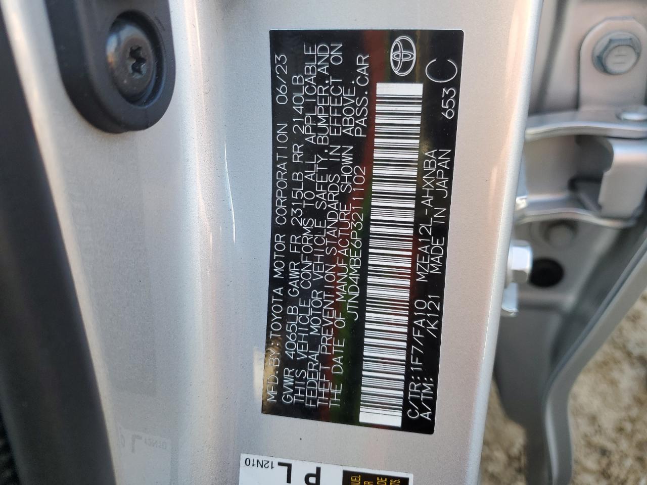 2023 TOYOTA COROLLA SE VIN:JTND4MBE6P3211102