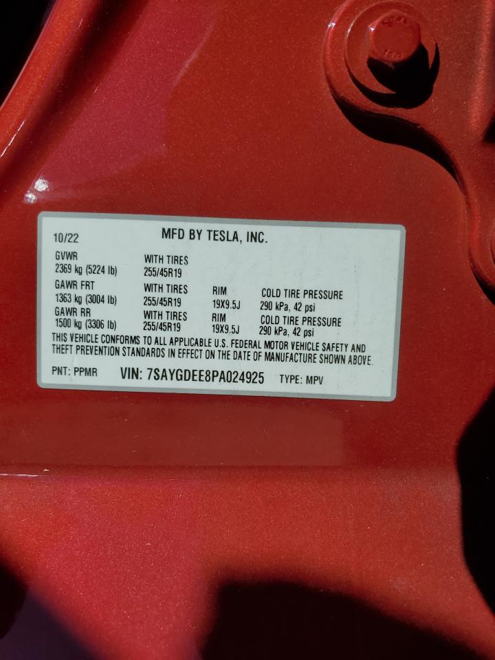 2023 TESLA MODEL Y VIN:7SAYGDEE8PA024925