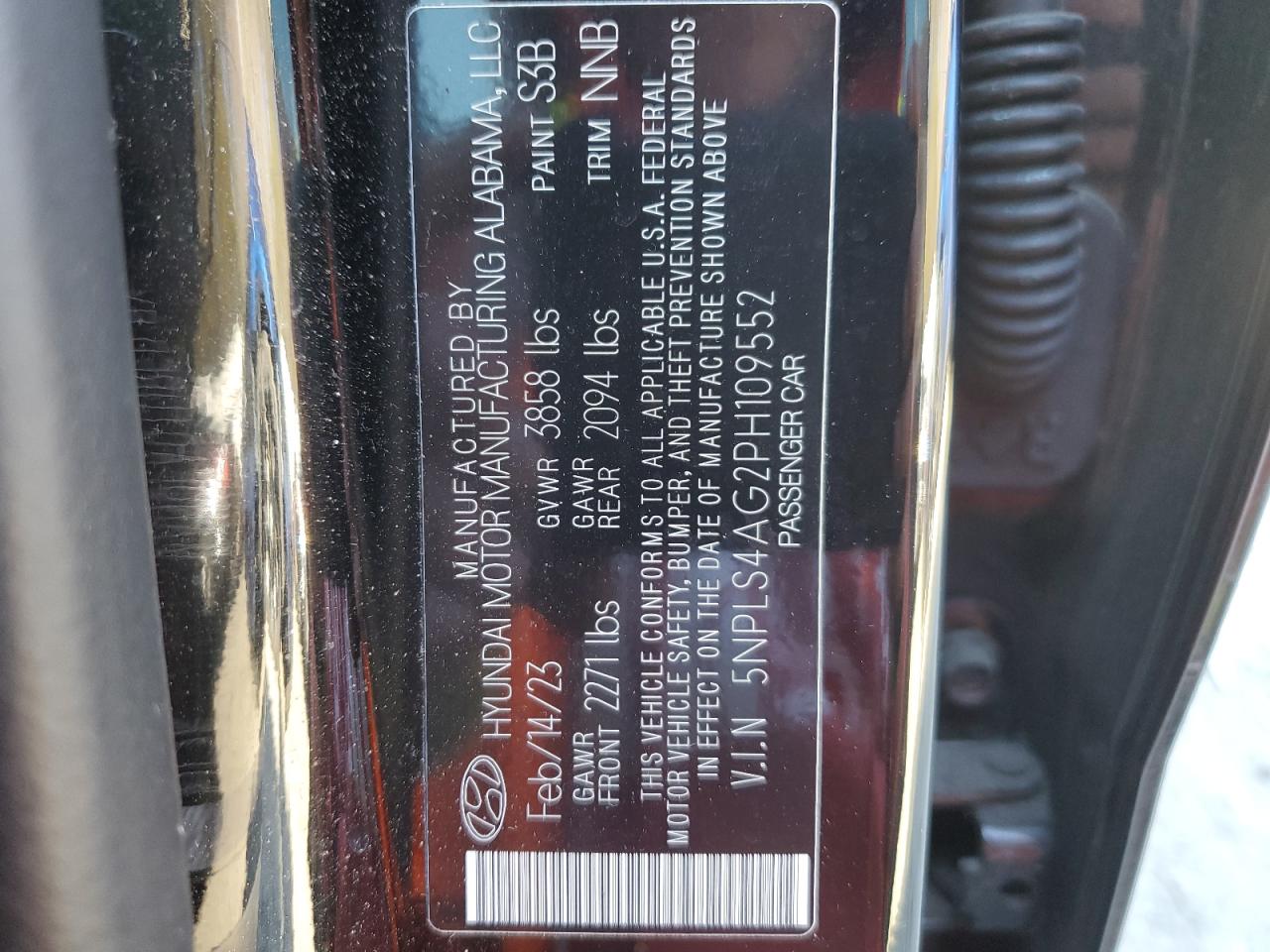 2023 HYUNDAI ELANTRA SEL VIN:5NPLS4AG2PH109552
