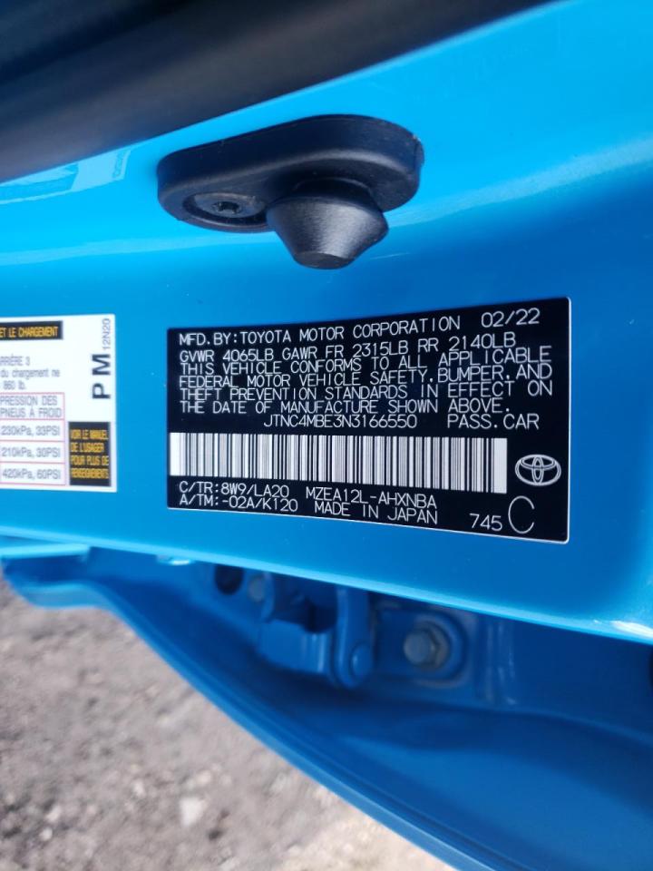 2022 TOYOTA COROLLA XSE VIN:JTNC4MBE3N3166550