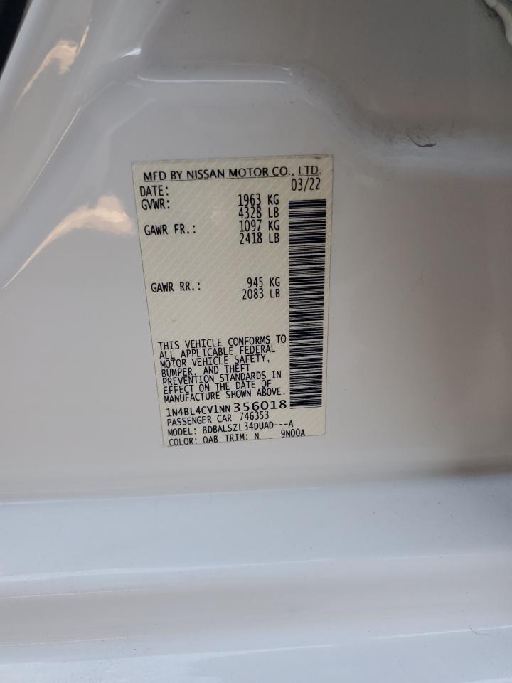 2022 NISSAN ALTIMA SR VIN:1N4BL4CV1NN356018