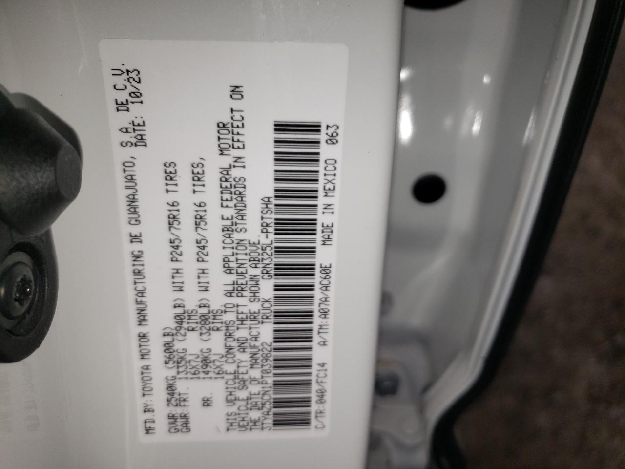 2023 TOYOTA TACOMA DOUBLE CAB VIN:3TYAZ5CN1PT039822