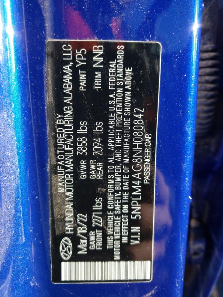 2022 HYUNDAI ELANTRA SEL VIN:5NPLM4AG8NH080842