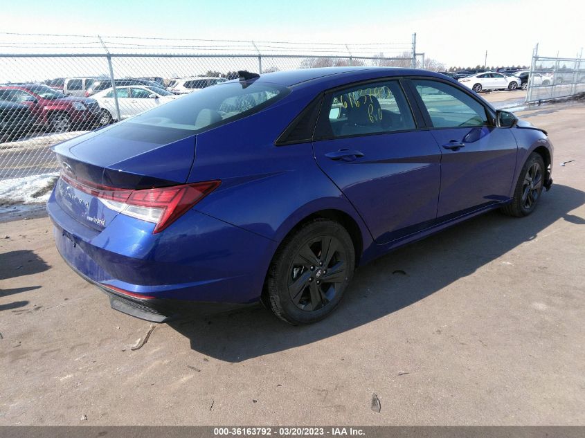 2022 HYUNDAI ELANTRA HYBRID BLUE VIN: KMHLM4AJ7NU016420