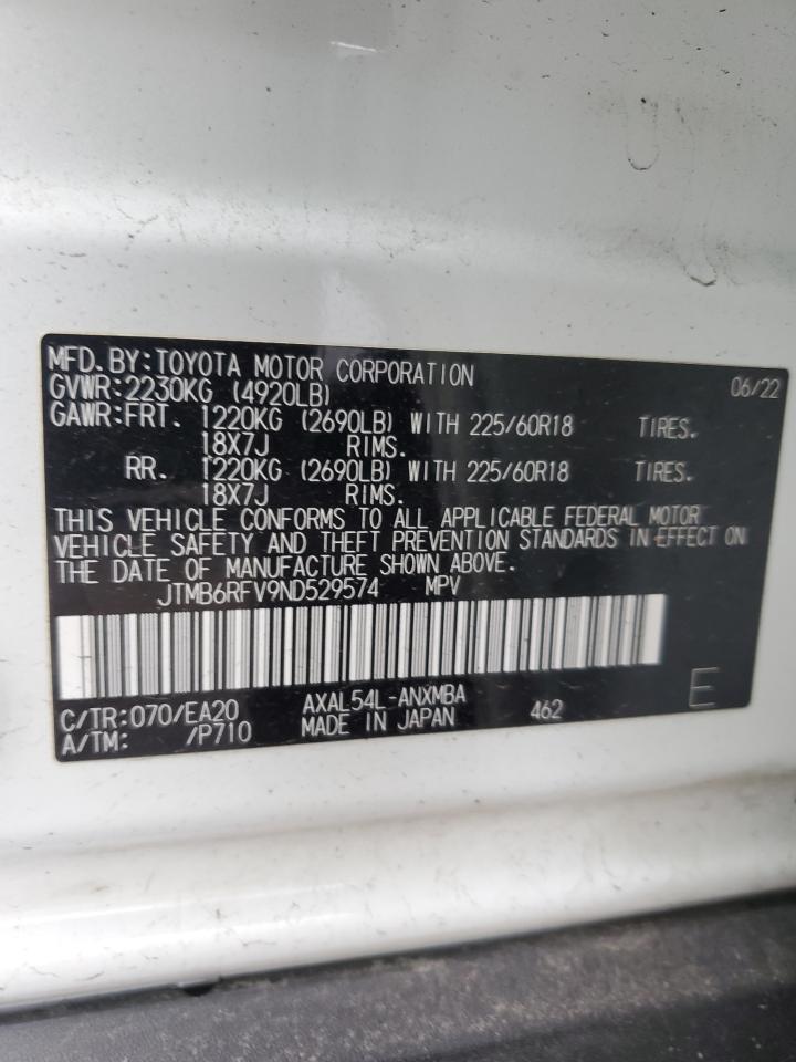 2022 TOYOTA RAV4 XLE PREMIUM VIN:JTMB6RFV9ND529574