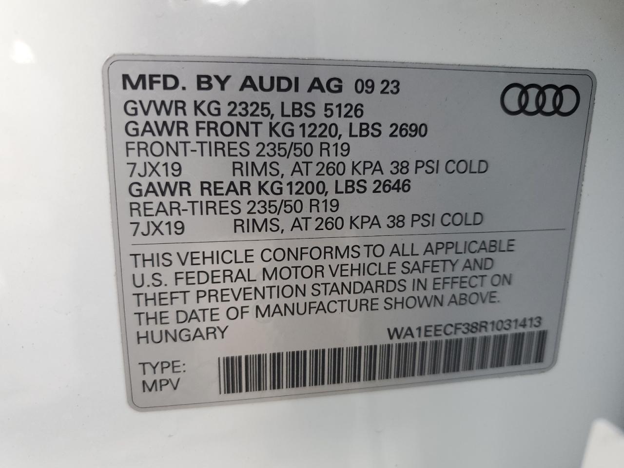 2024 AUDI Q3 PREMIUM PLUS S LINE 45 VIN:WA1EECF38R1031413