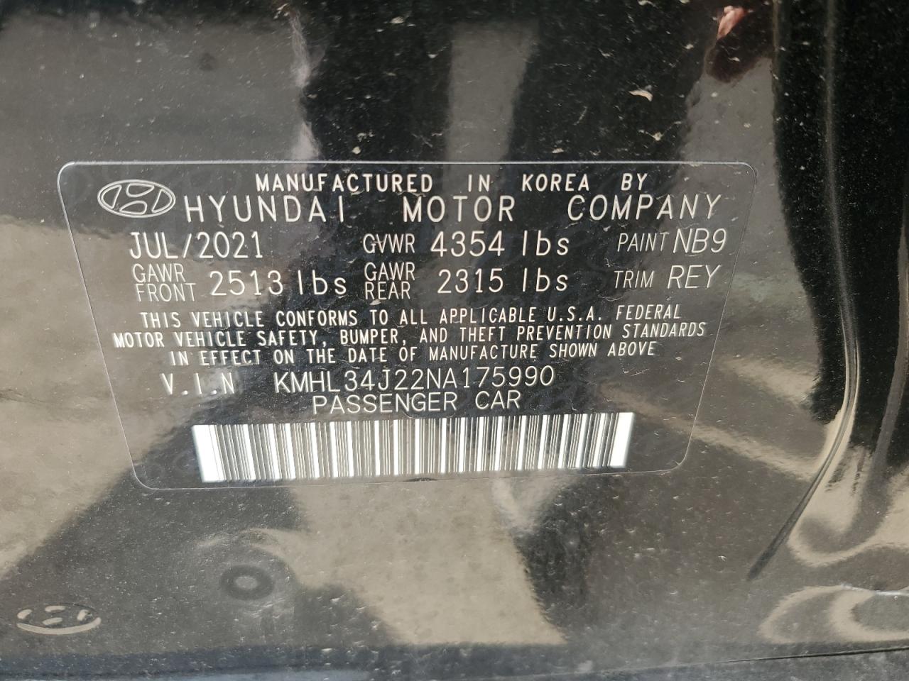 2022 HYUNDAI SONATA LIMITED VIN:KMHL34J22NA175990