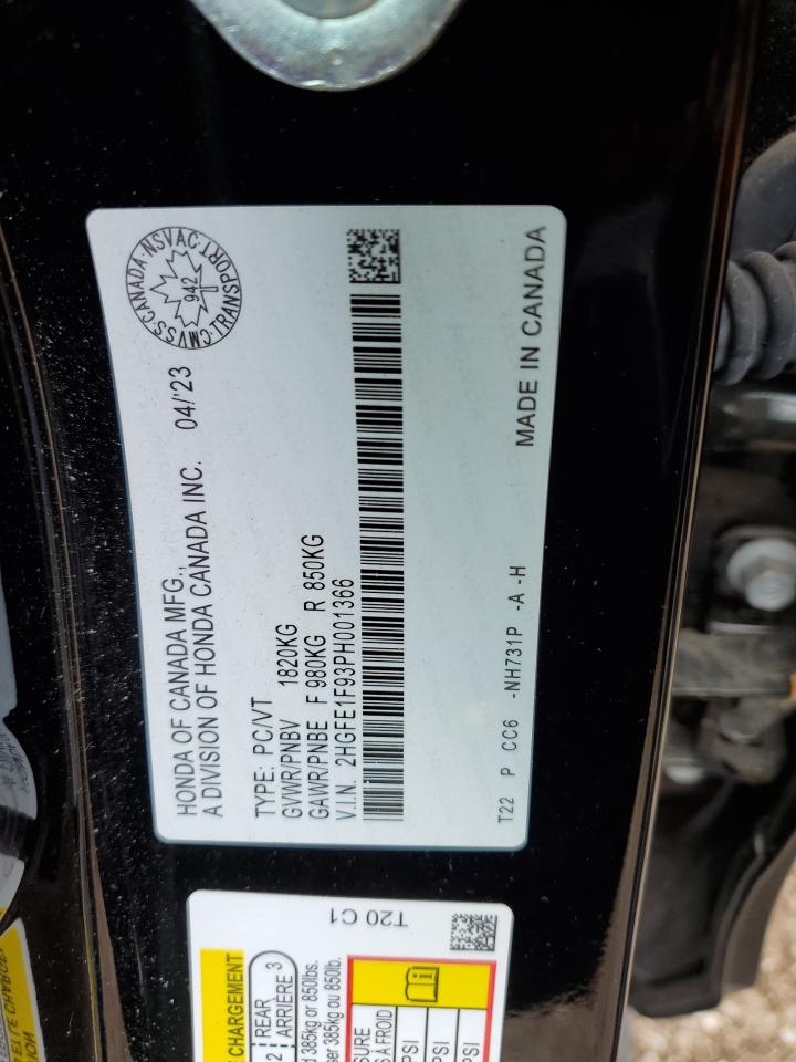 2023 HONDA CIVIC TOURING VIN:2HGFE1F93PH001366
