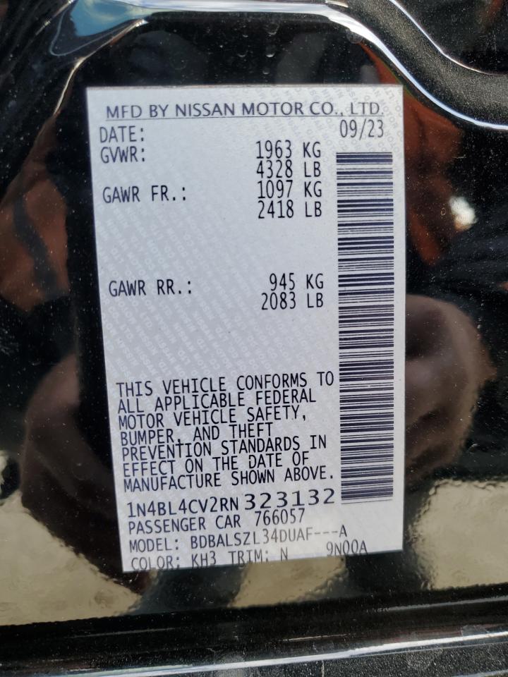 2024 NISSAN ALTIMA SR VIN:1N4BL4CV2RN323132