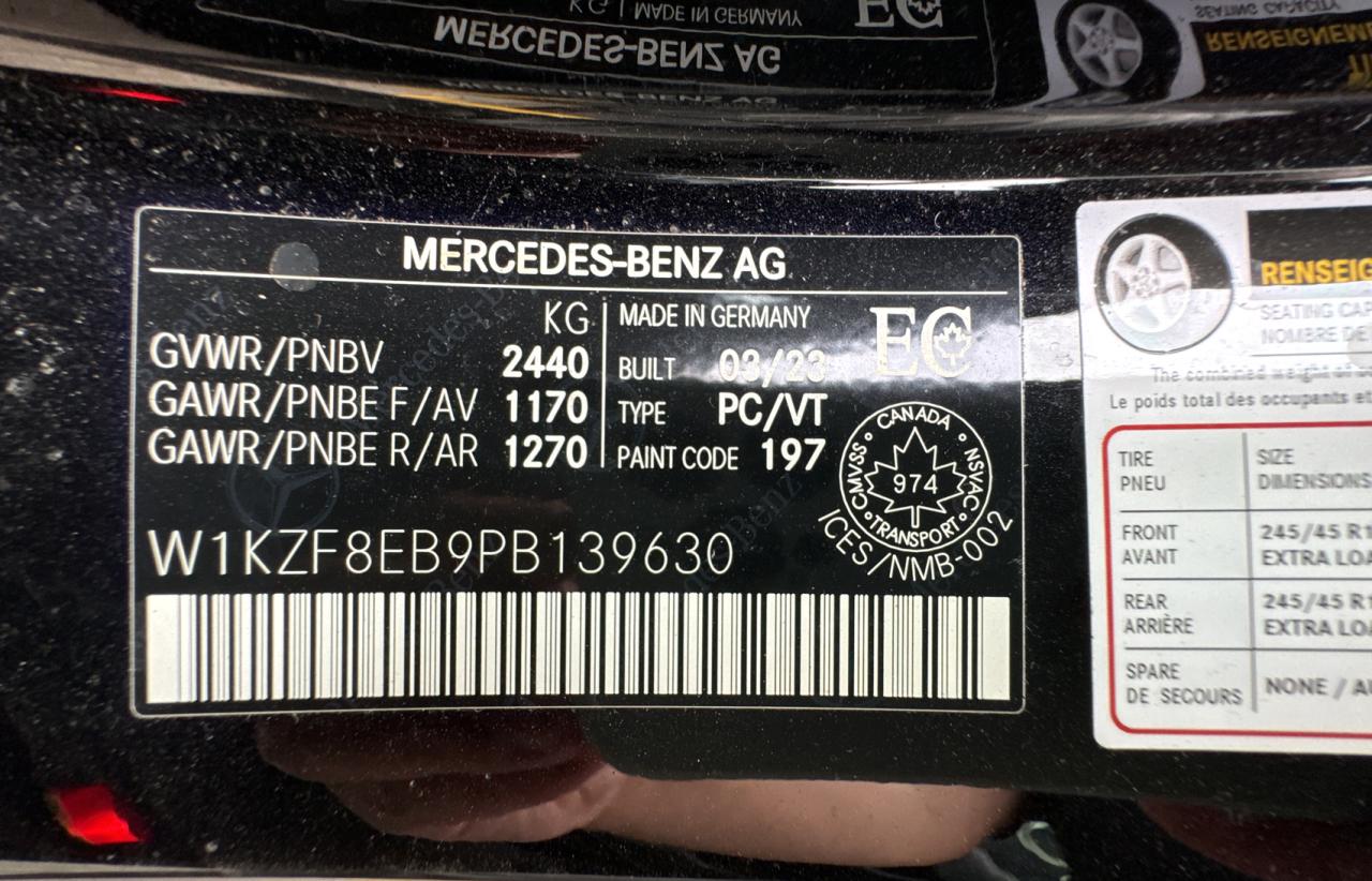 2023 MERCEDES-BENZ E 350 4MATIC VIN:W1KZF8EB9PB139630