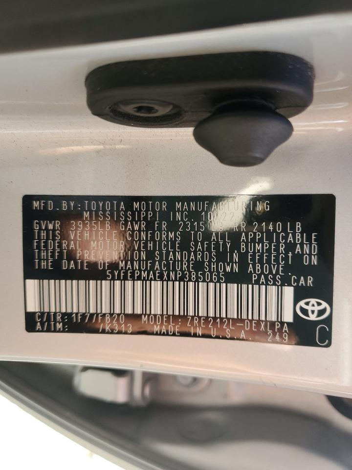 2022 TOYOTA COROLLA LE VIN:5YFEPMAEXNP385065