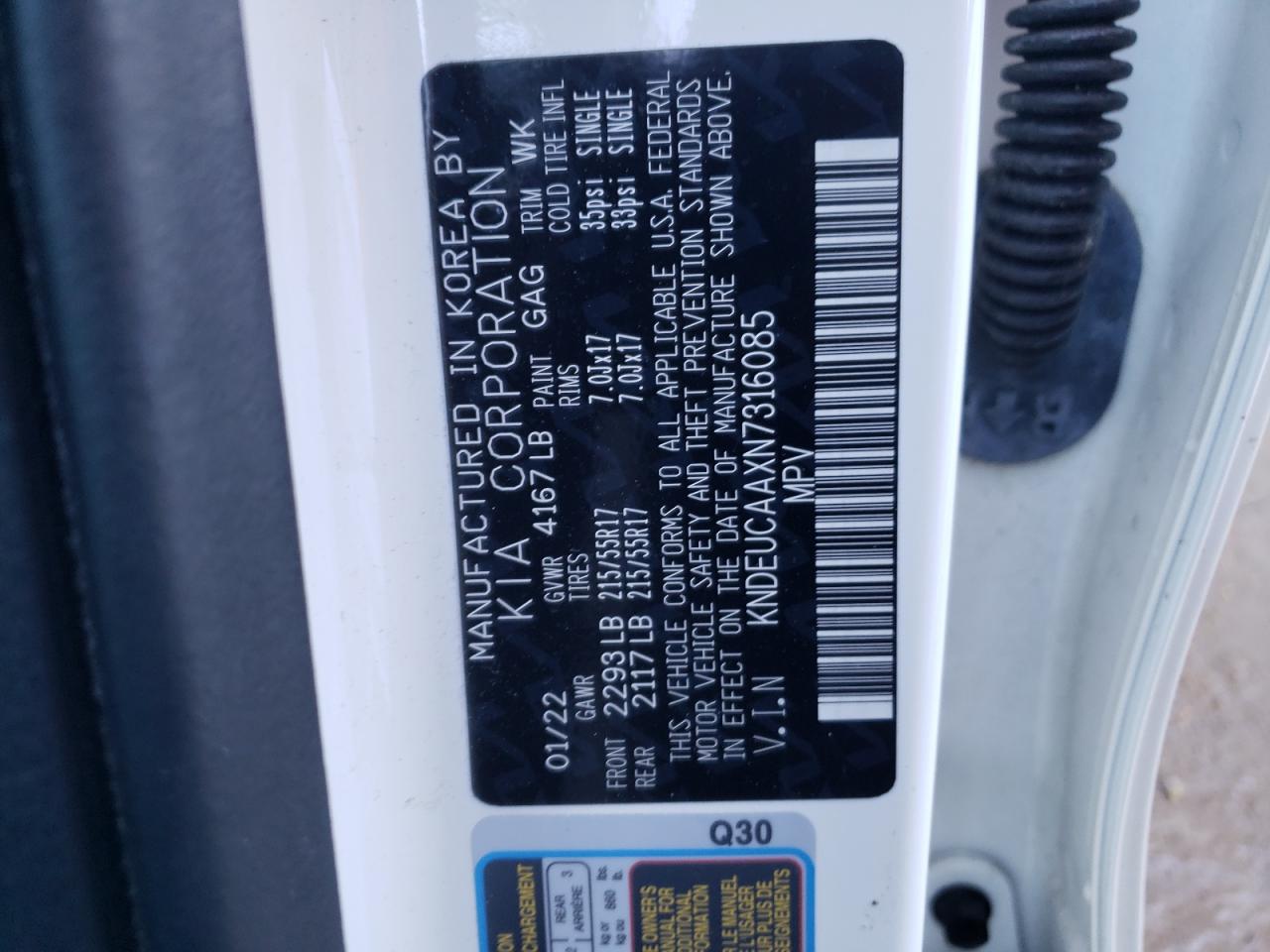 2022 KIA SELTOS S VIN:KNDEUCAAXN7316085