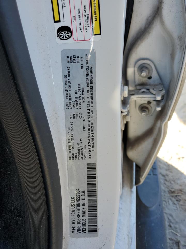 2022 RAM 1500 BIG HORN/LONE STAR VIN:1C6RREBT0NN227904