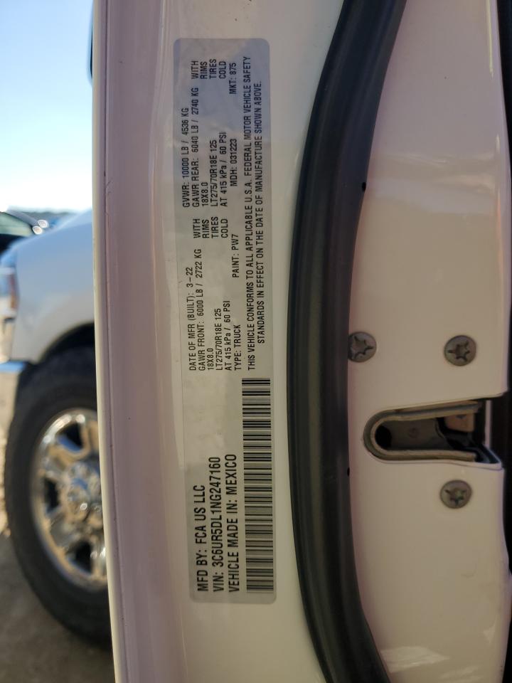 2022 RAM 2500 BIG HORN/LONE STAR VIN:3C6UR5DL1NG247160