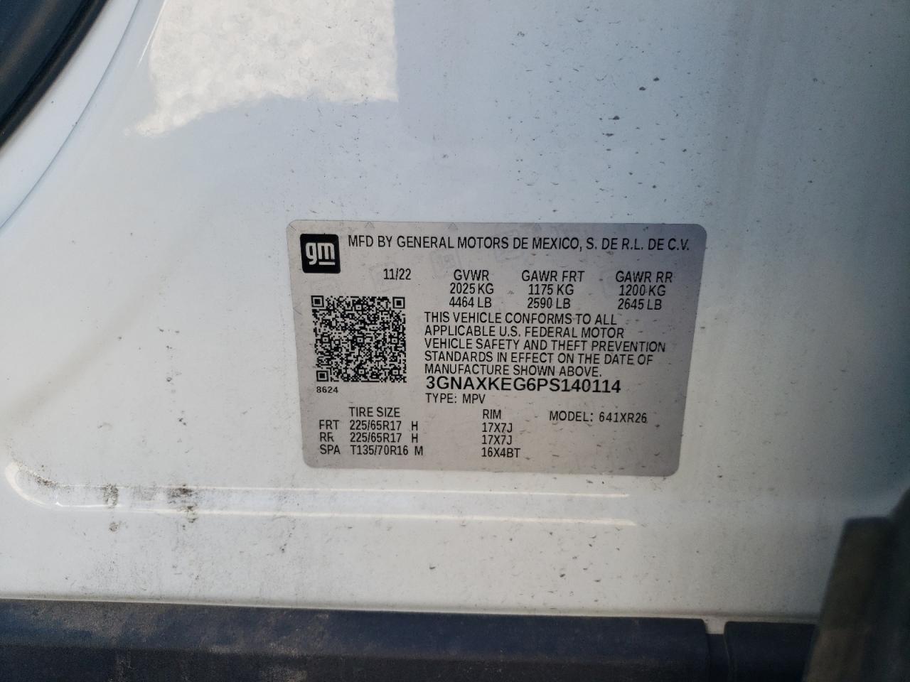 2023 CHEVROLET EQUINOX LT VIN:3GNAXKEG6PS140114