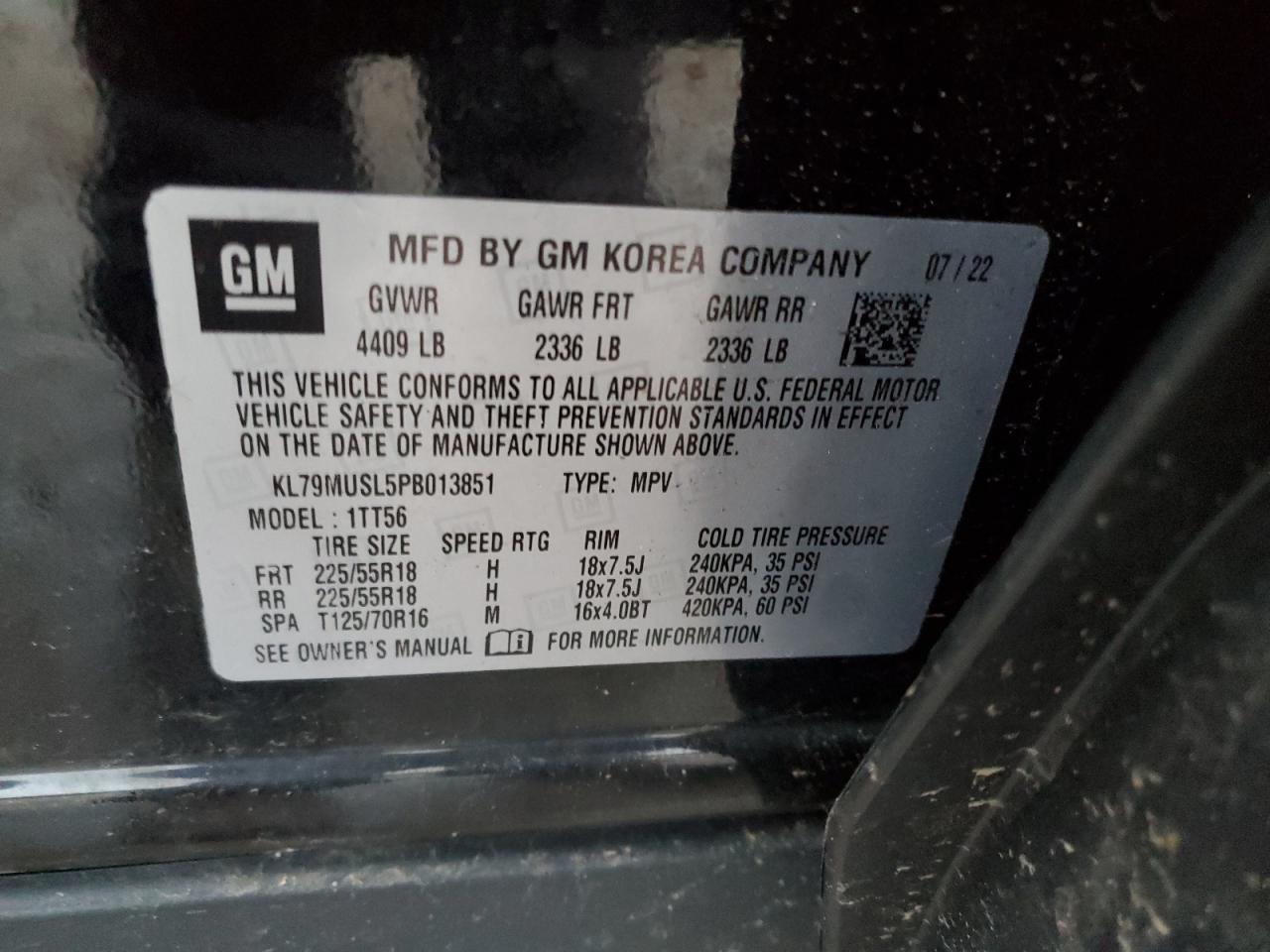 2023 CHEVROLET TRAILBLAZER RS VIN:KL79MUSL5PB013851