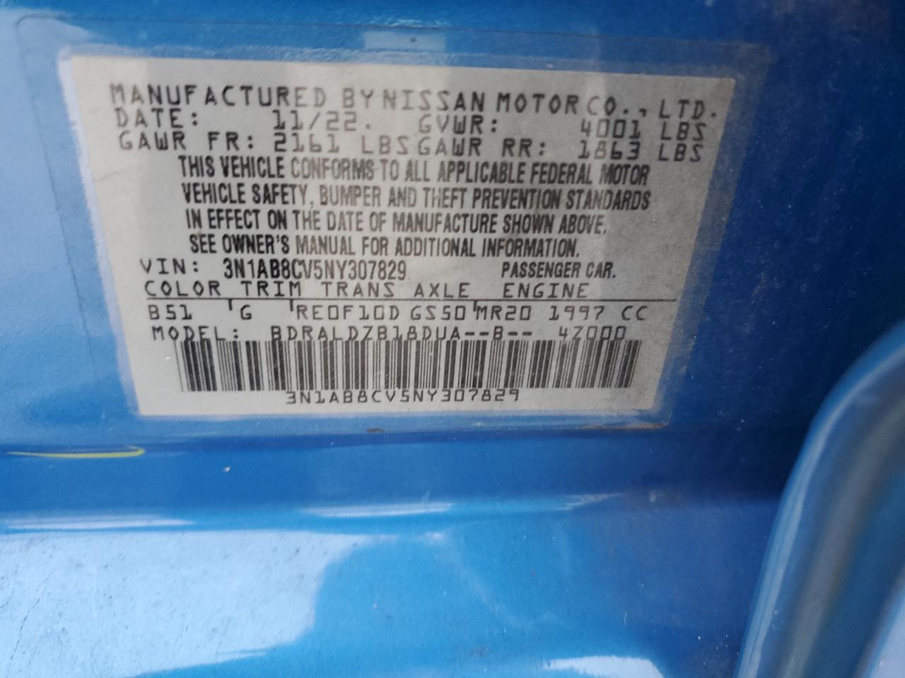 2022 NISSAN SENTRA SV VIN:3N1AB8CV5NY307829