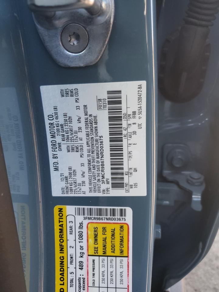 2022 FORD BRONCO SPORT BIG BEND VIN:3FMCR9B67NRD03675