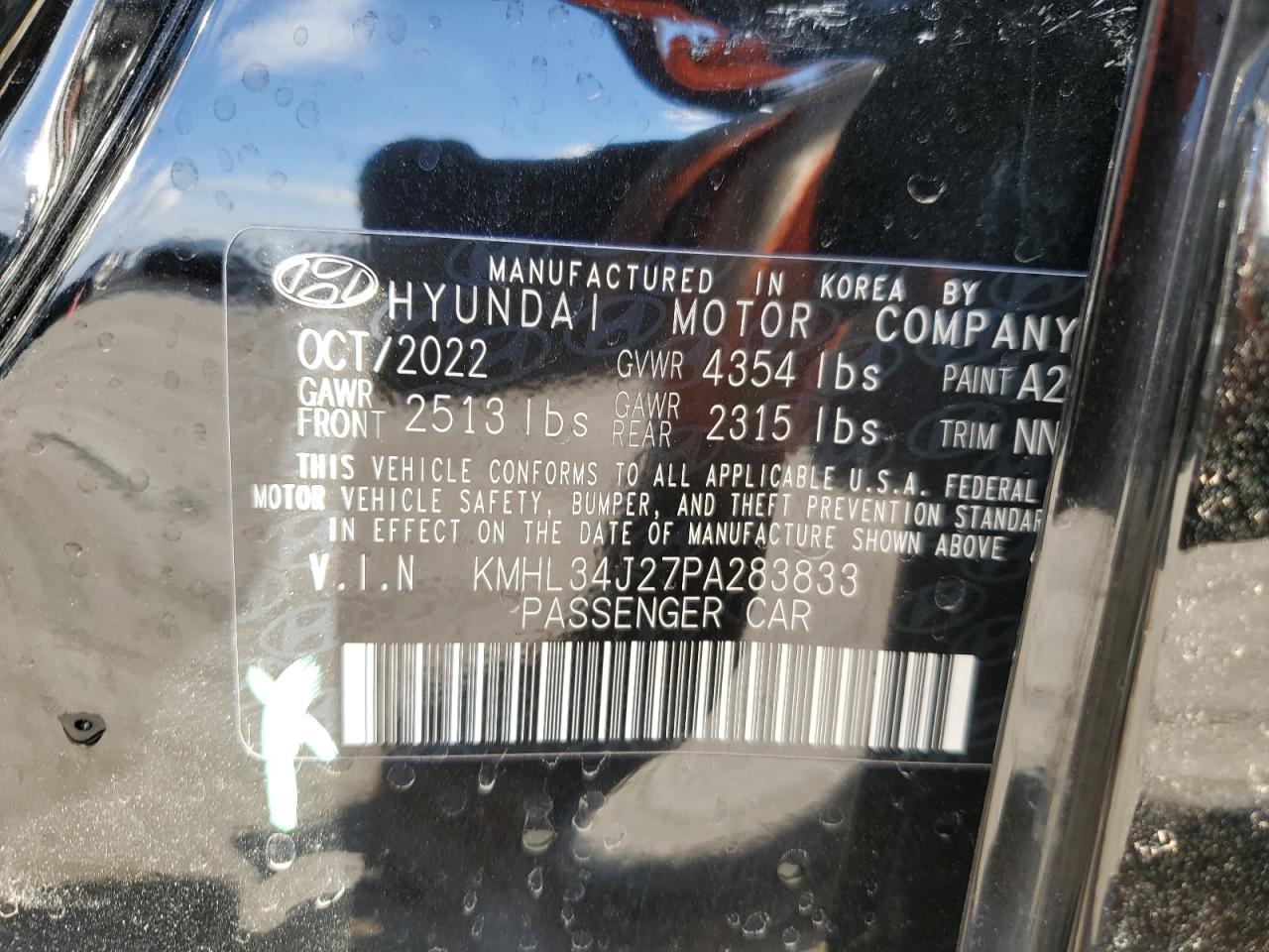 2023 HYUNDAI SONATA LIMITED VIN:KMHL34J27PA283833