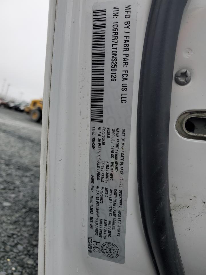 2022 RAM 1500 CLASSIC SLT VIN:1C6RR7LT0NS250126