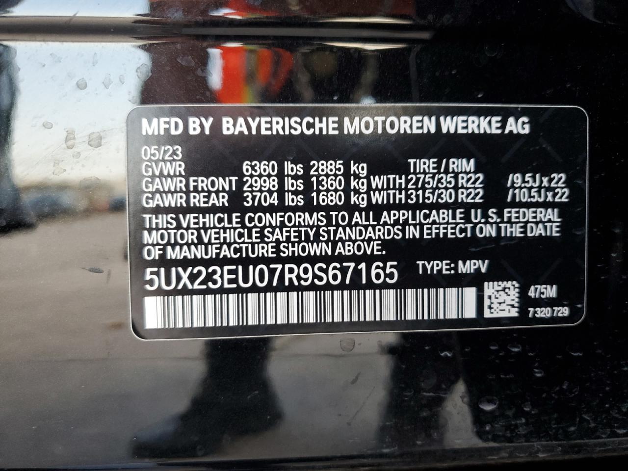 2024 BMW X5 XDRIVE40I VIN:5UX23EU07R9S67165