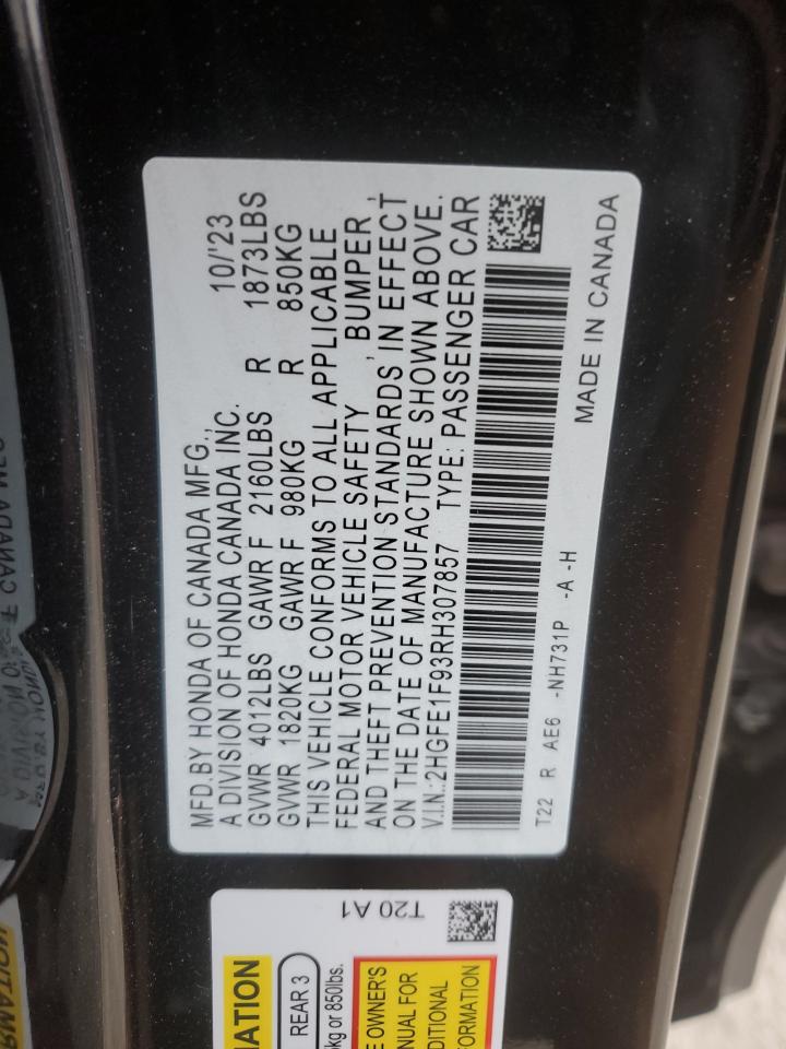 2024 HONDA CIVIC TOURING VIN:2HGFE1F93RH307857