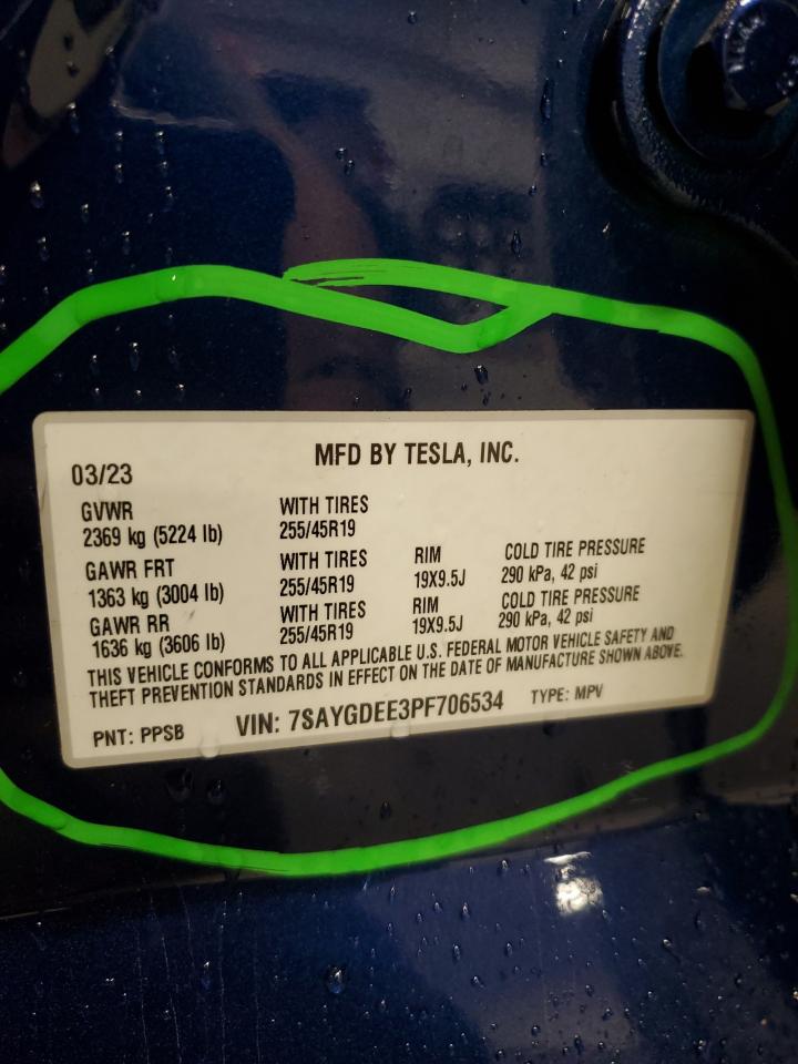 2023 TESLA MODEL Y  VIN:7SAYGDEE3PF706534