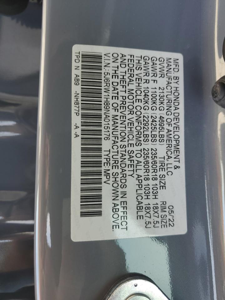 2022 HONDA CR-V EXL VIN:5J6RW1H89NA015176