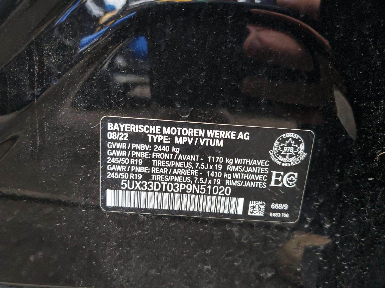 2023 BMW X4 XDRIVE30I VIN:5UX33DT03P9N51020